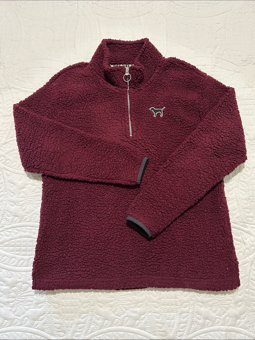 Victoria's Secret PINK Sherpa Quarter-Zip Pullover - Burgundy - Sz: M